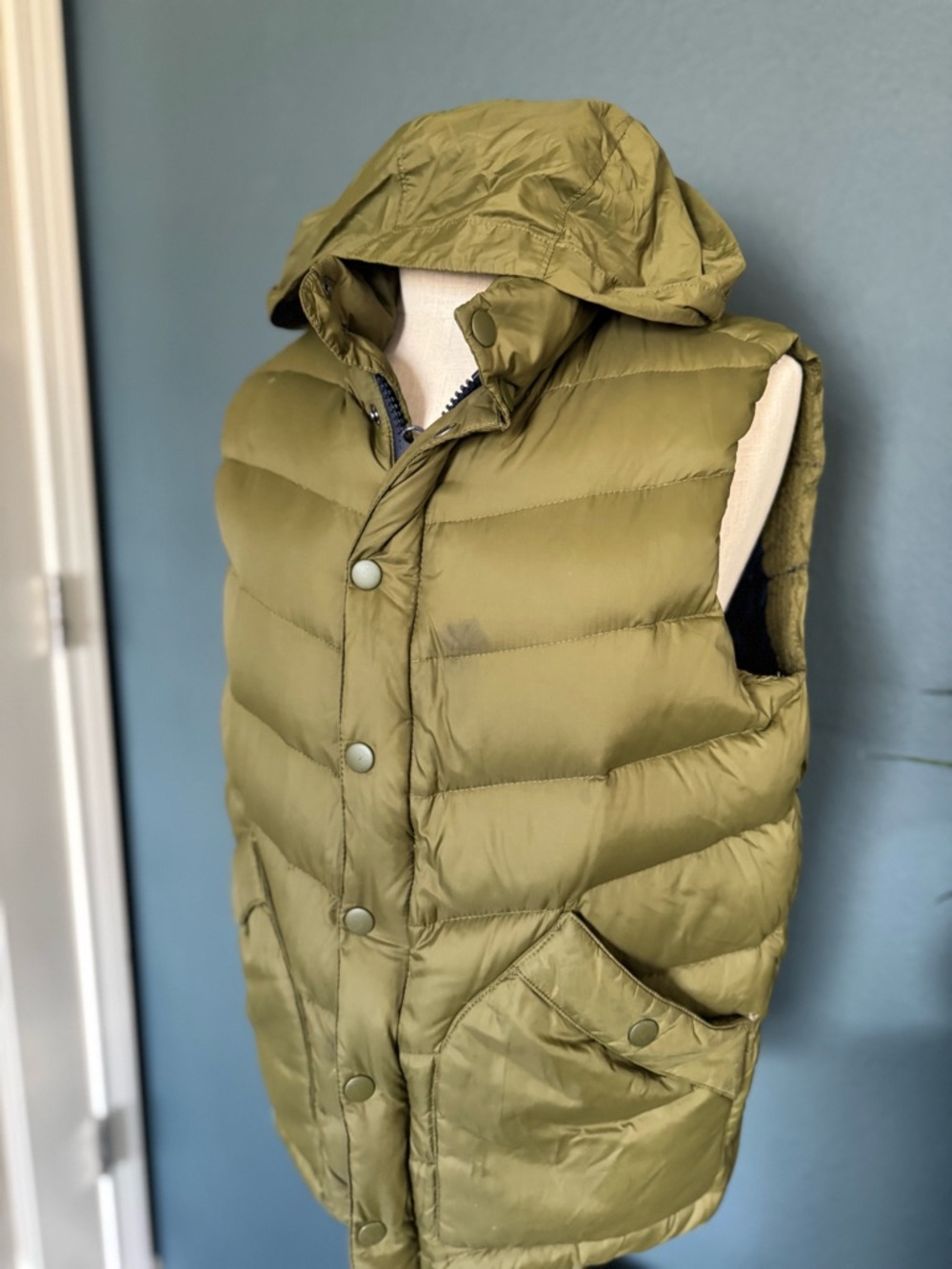 Olive Green Quilted Hooded down Puffer Vest